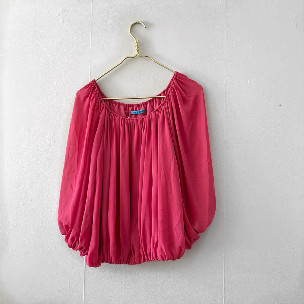 Alice + Olivia Pink Silk Alta Peasant Bubble Blouse